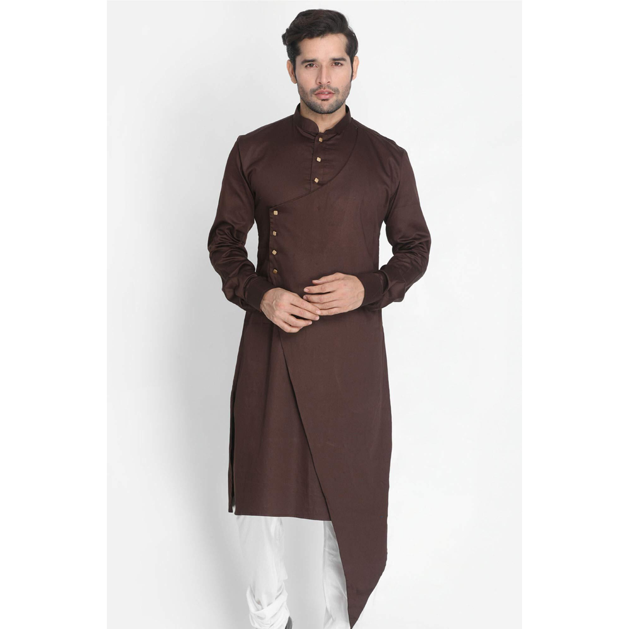 VASTRAMAY Men's Coffee Cotton Blend Kurta_VASMK062CO_40