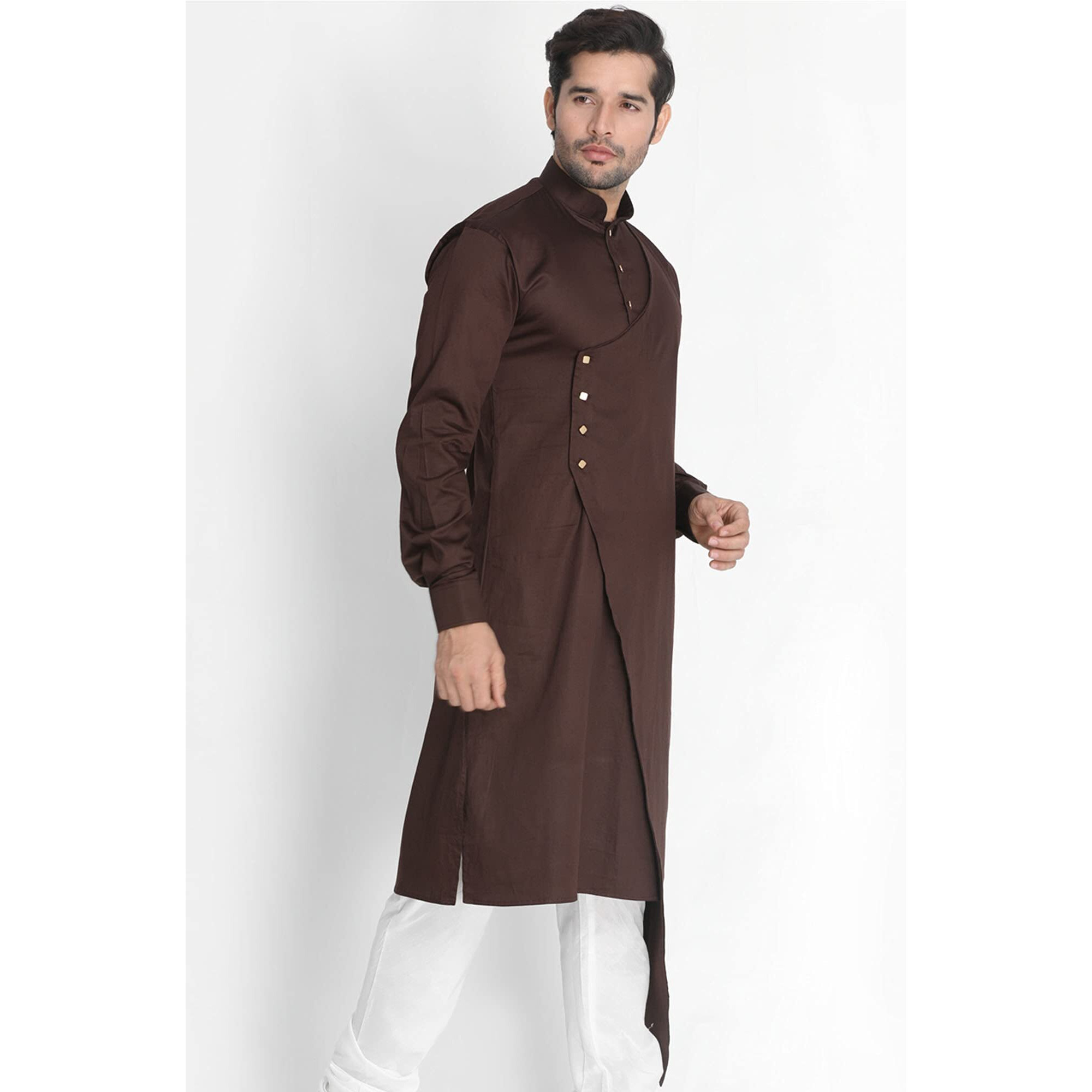 VASTRAMAY Men's Coffee Cotton Blend Kurta_VASMK062CO_40