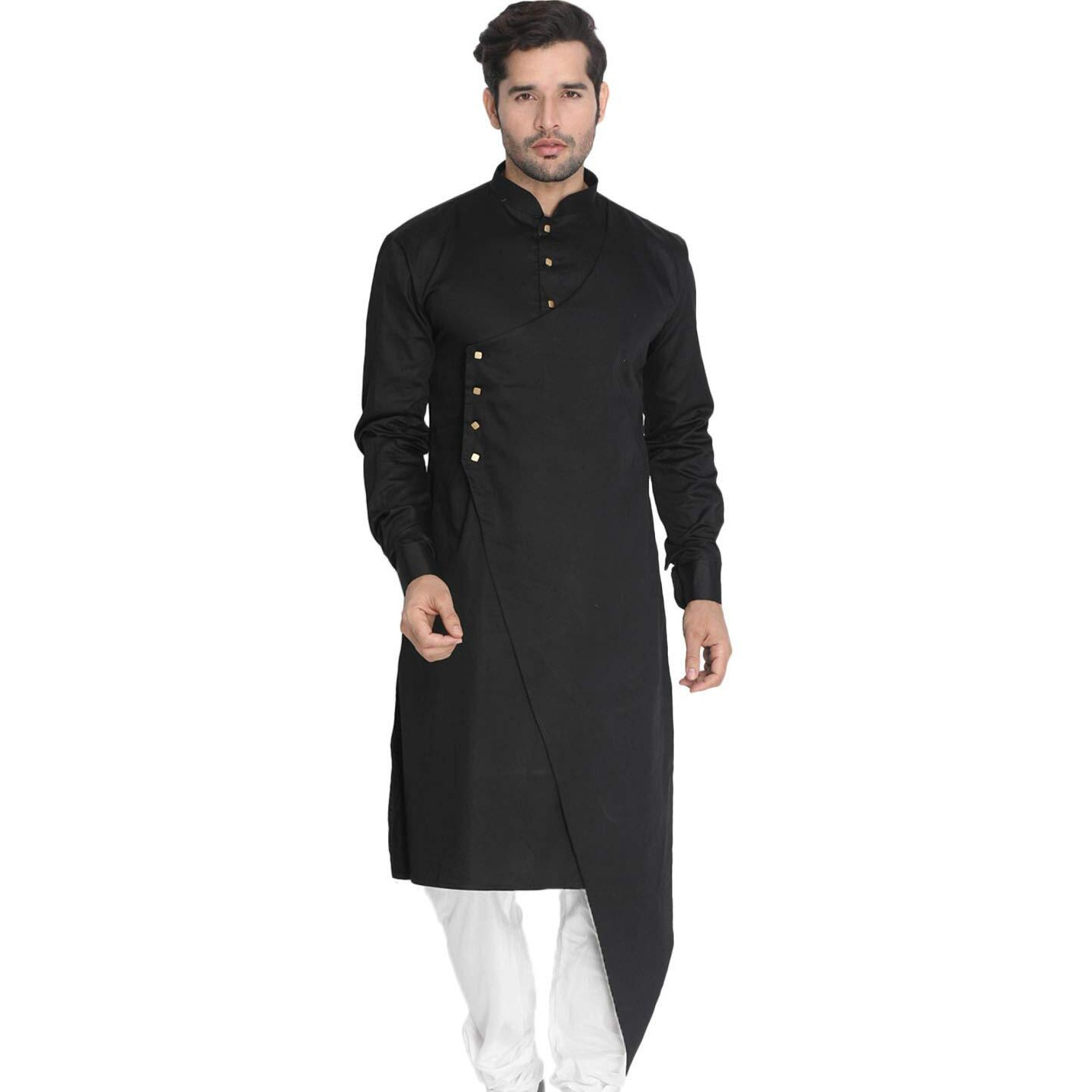 VASTRAMAY Men's Black Cotton Blend Kurta_VASMK062BL_36