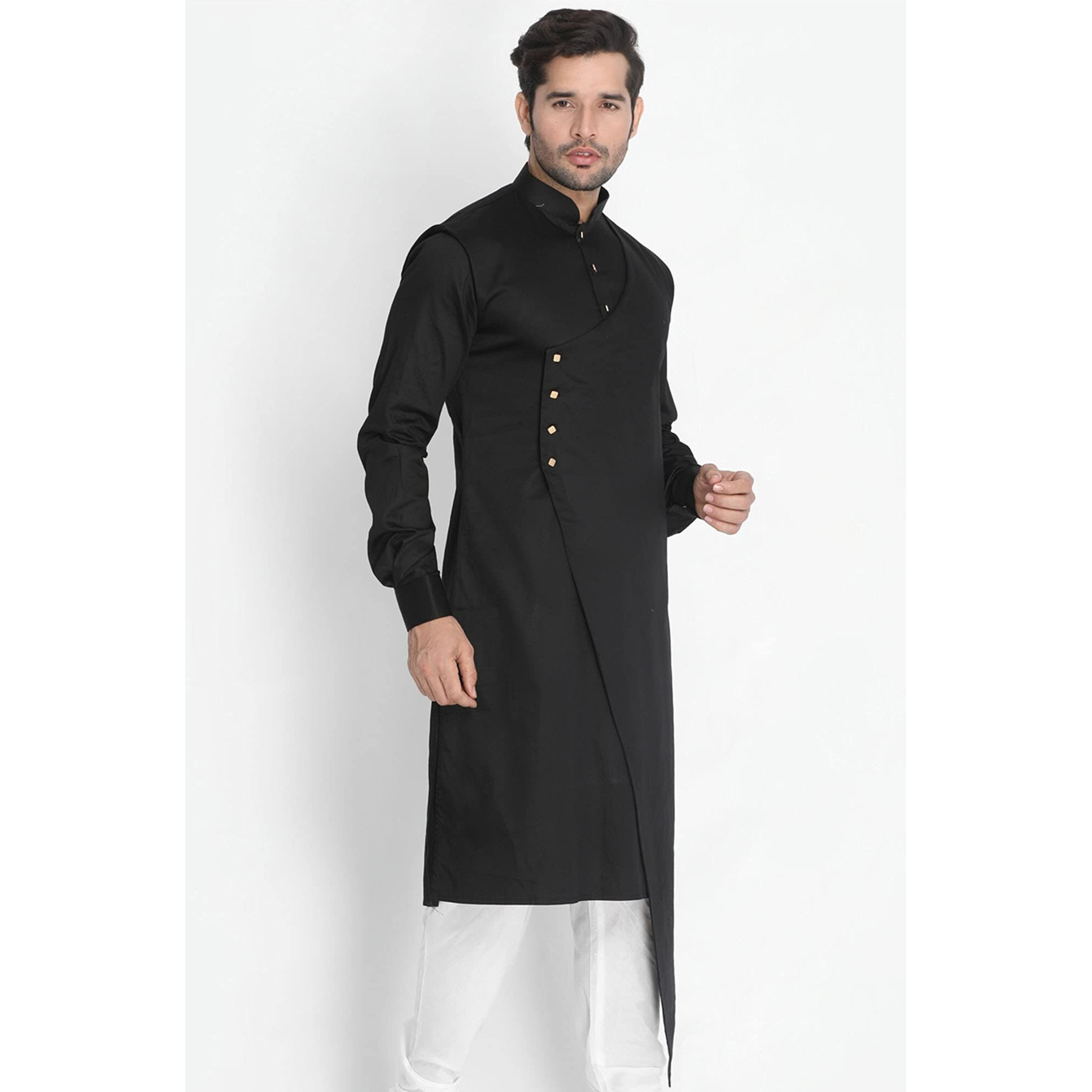 VASTRAMAY Men's Black Cotton Blend Kurta_VASMK062BL_36