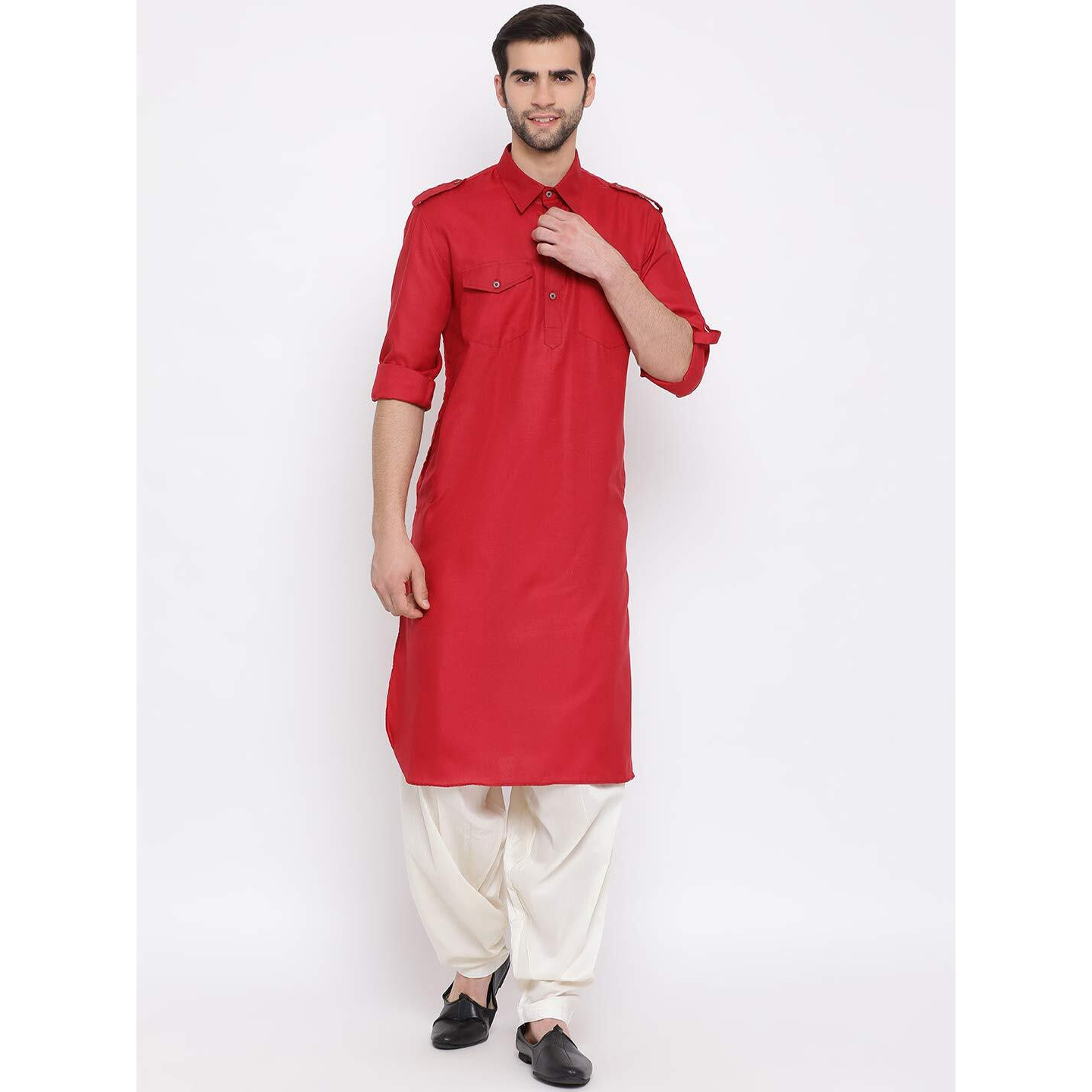 VASTRAMAY Men's Maroon Cotton Blend Pathani Kurta & Patiala Set_VASMPT003MAnPTYCR_46