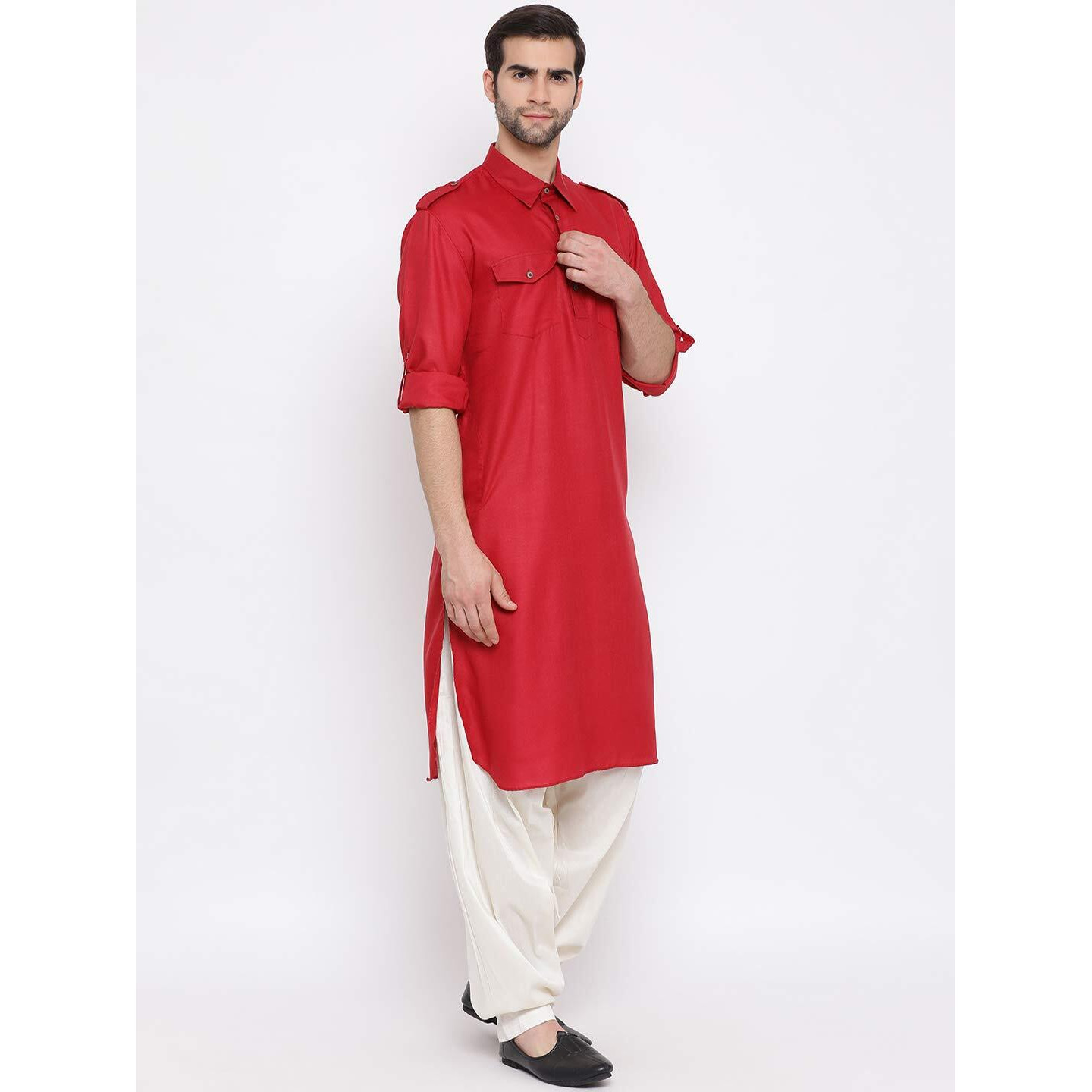 VASTRAMAY Men's Maroon Cotton Blend Pathani Kurta & Patiala Set_VASMPT003MAnPTYCR_46