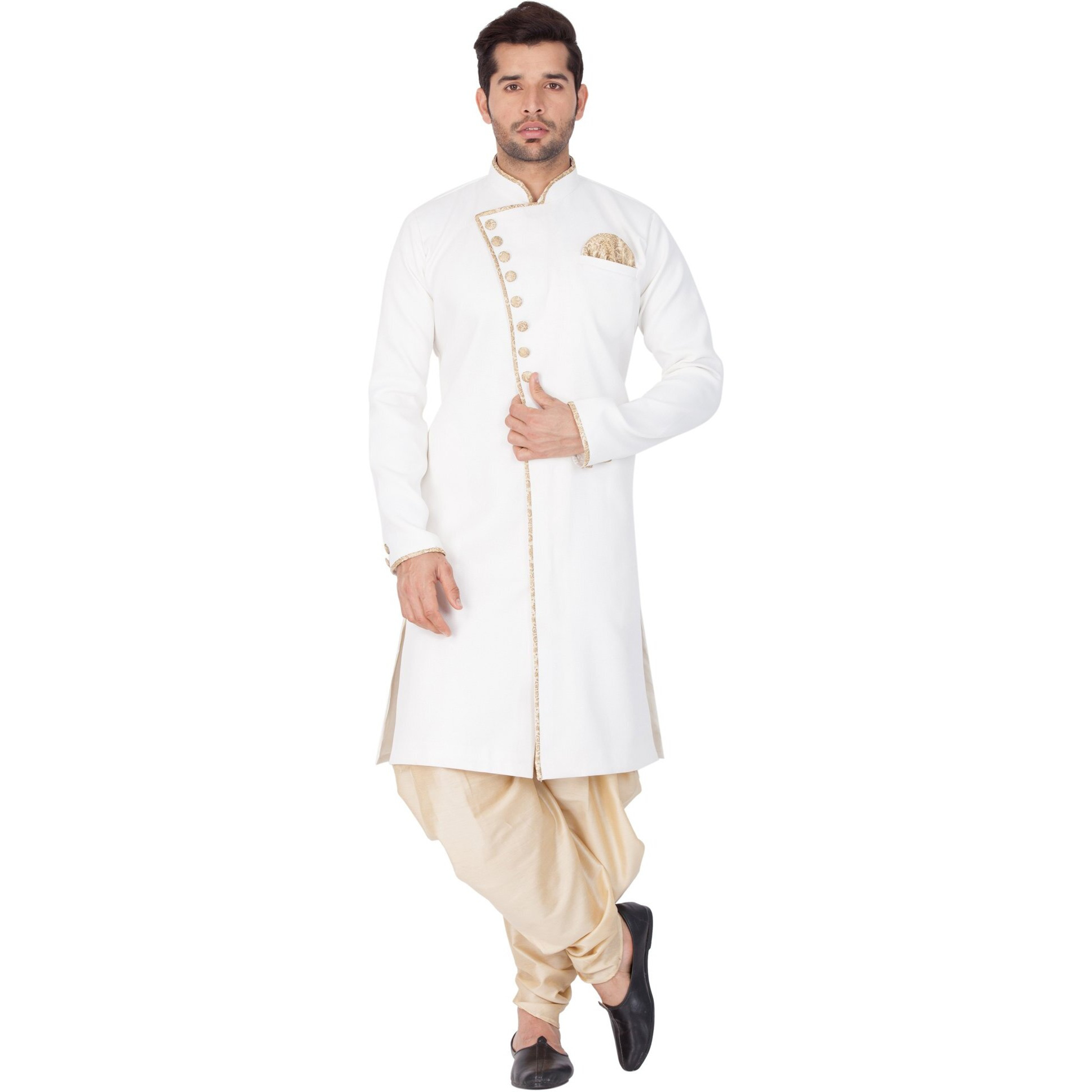 VASTRAMAY VM Mens Cotton Blend White Sherwani Patiala Dhoti Set - Regal Ethnic Ensemble for Weddings and Festivals_VASMSW123nCDGO_44