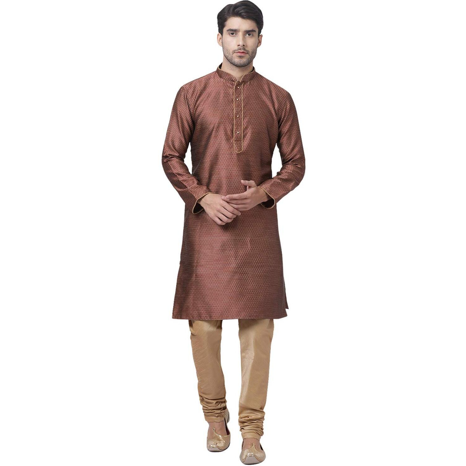 VASTRAMAY Men's Maroon Cotton Silk Blend Kurta and Pyjama Set_VASMK047MAnPRG_40