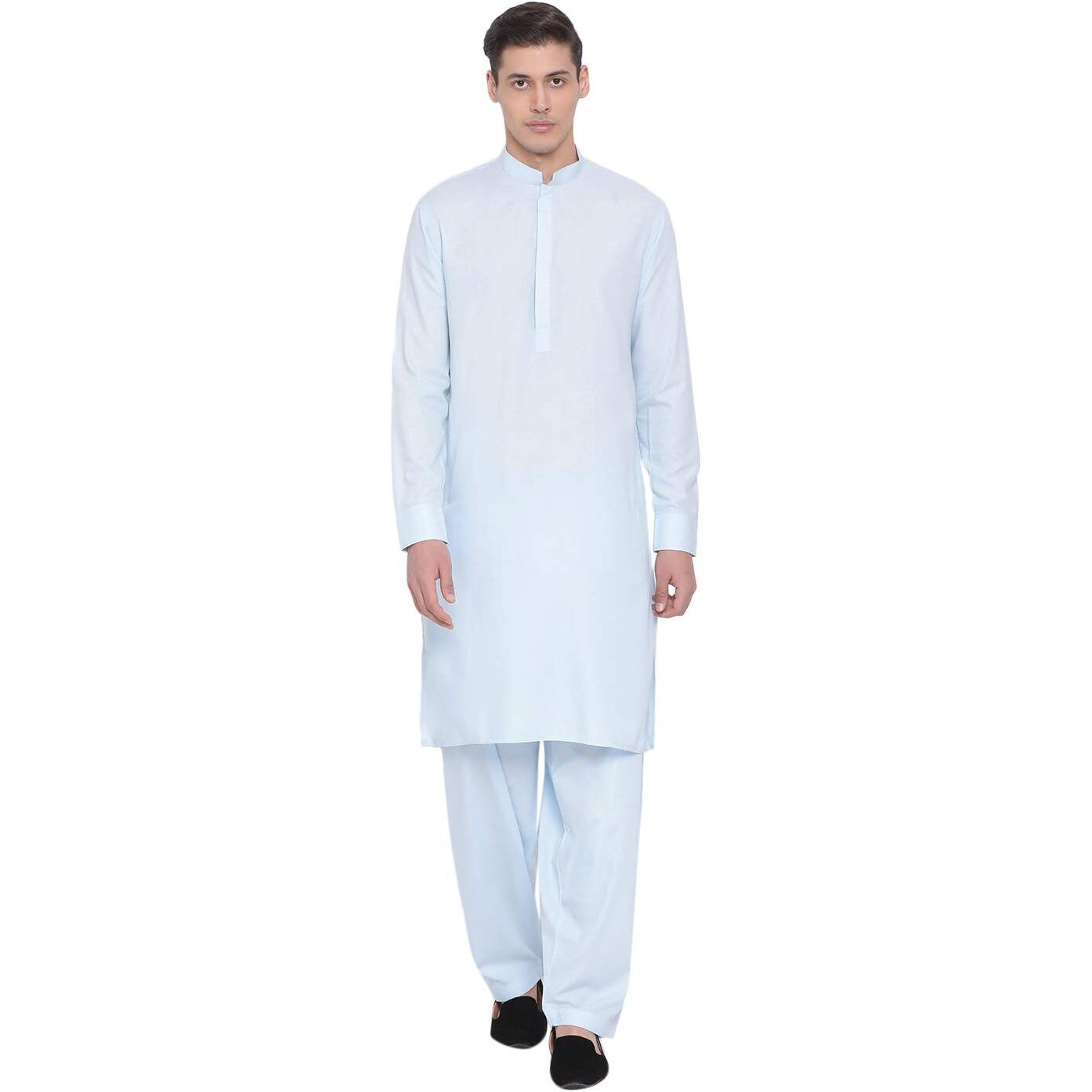 VASTRAMAY Men's Blue Cotton Blend Kurta Pyjama Set_VASMK096AQnP_36