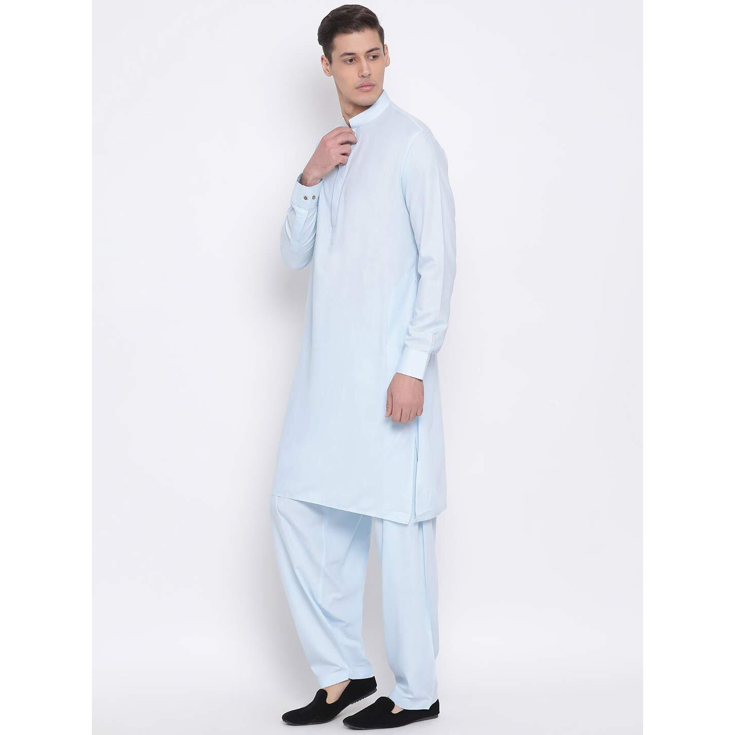 VASTRAMAY Men's Blue Cotton Blend Kurta Pyjama Set_VASMK096AQnP_36