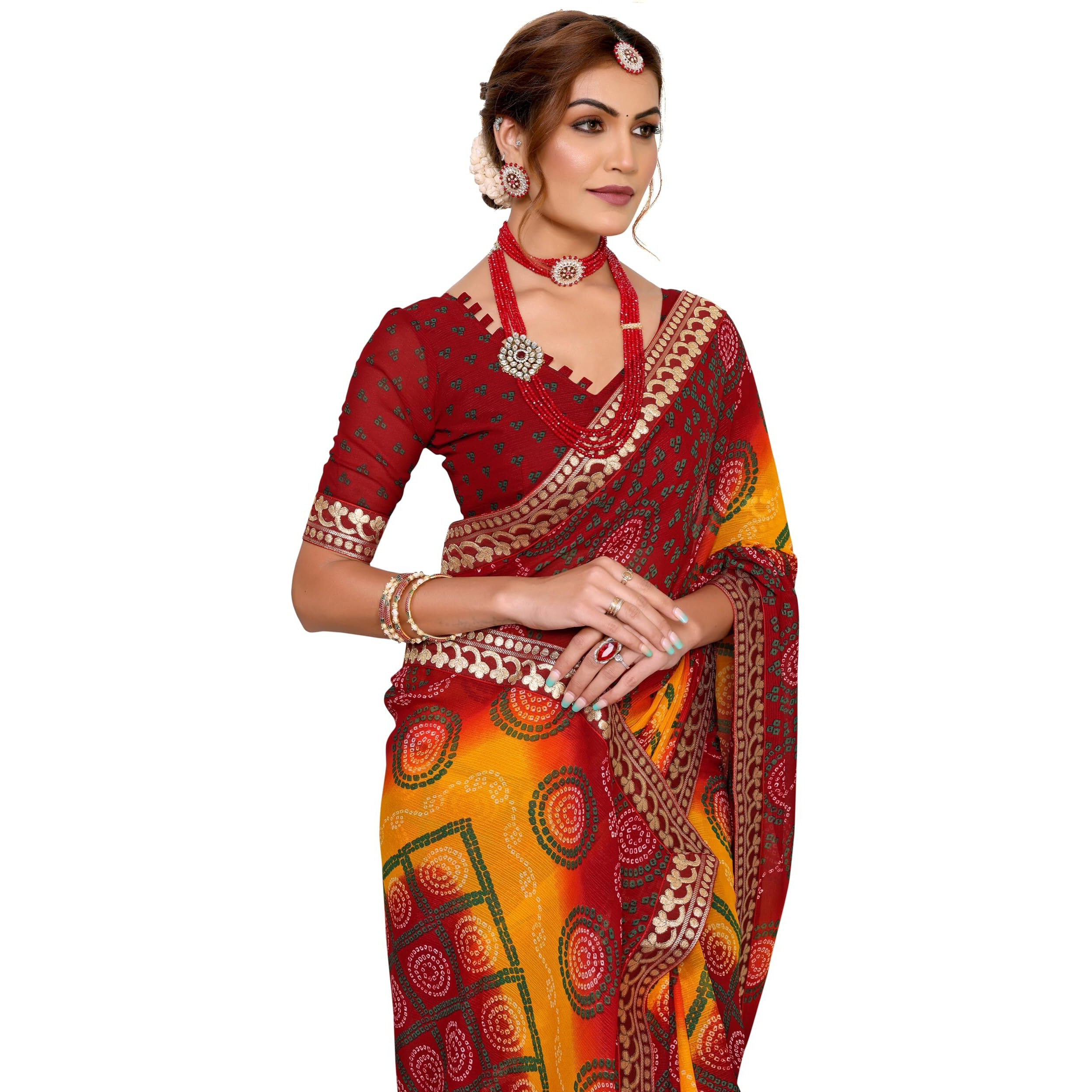 Yashika Women's Woven Latest Georgette Saree with Lace and Blouse Material (AZ-YS-P3-AACHAL-KORAM-Parent-NEW_Maroon)