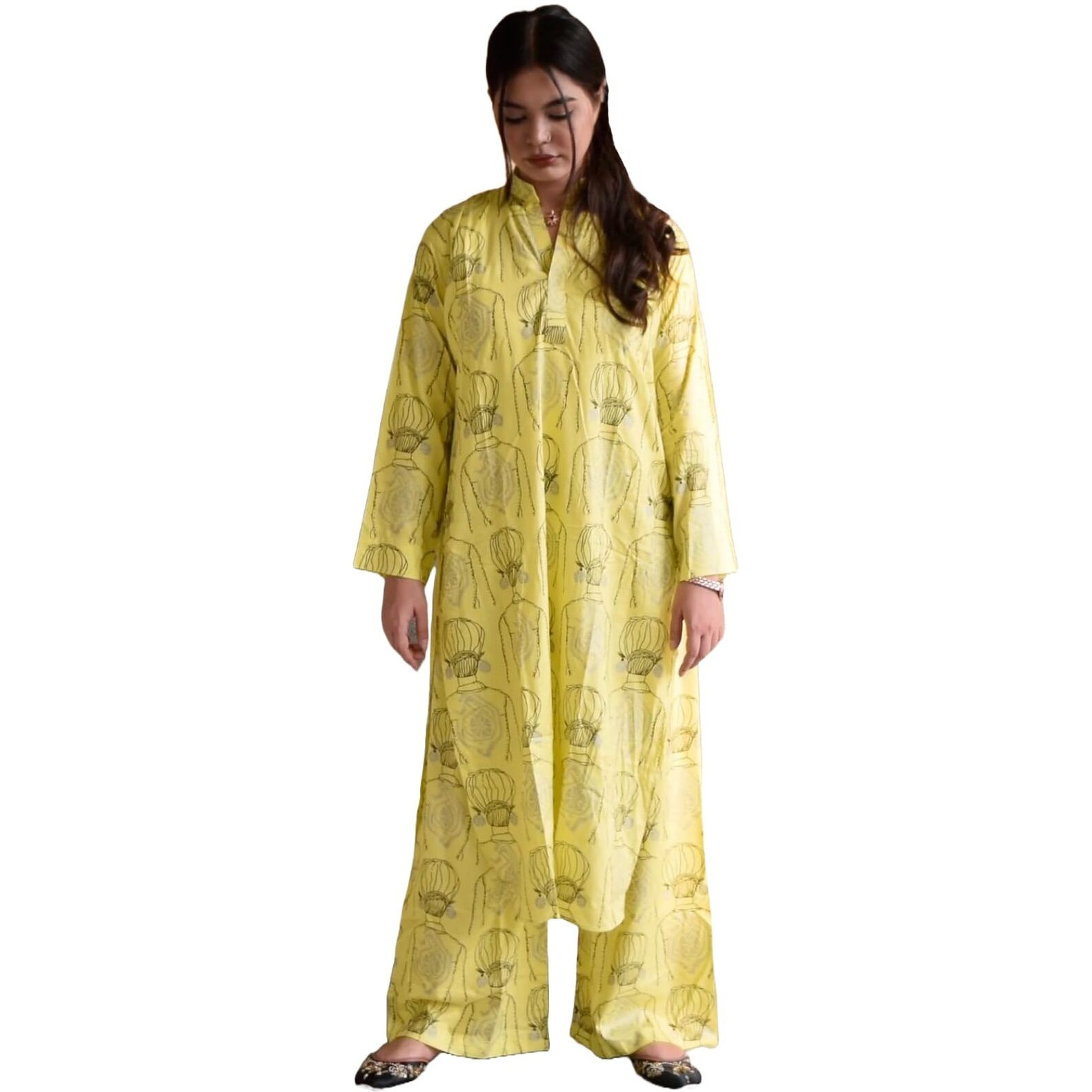 ANNI DESIGNER Women's Rayon Viscose Straight Printed Kurta with Palazzo (Canva YELLOW-VKS01_XL_Yellow_X-Large)