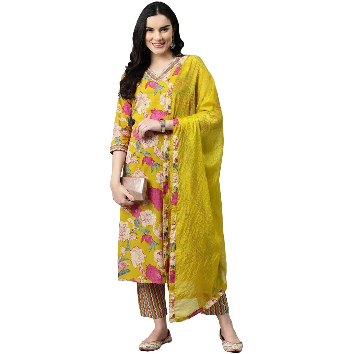 ANNI DESIGNER Women's Rayon Blend Printed Straight Kurta with Pant & Dupatta (Ganita Mustrad-VKS04_4XL_Mustard_XXXX-Large)