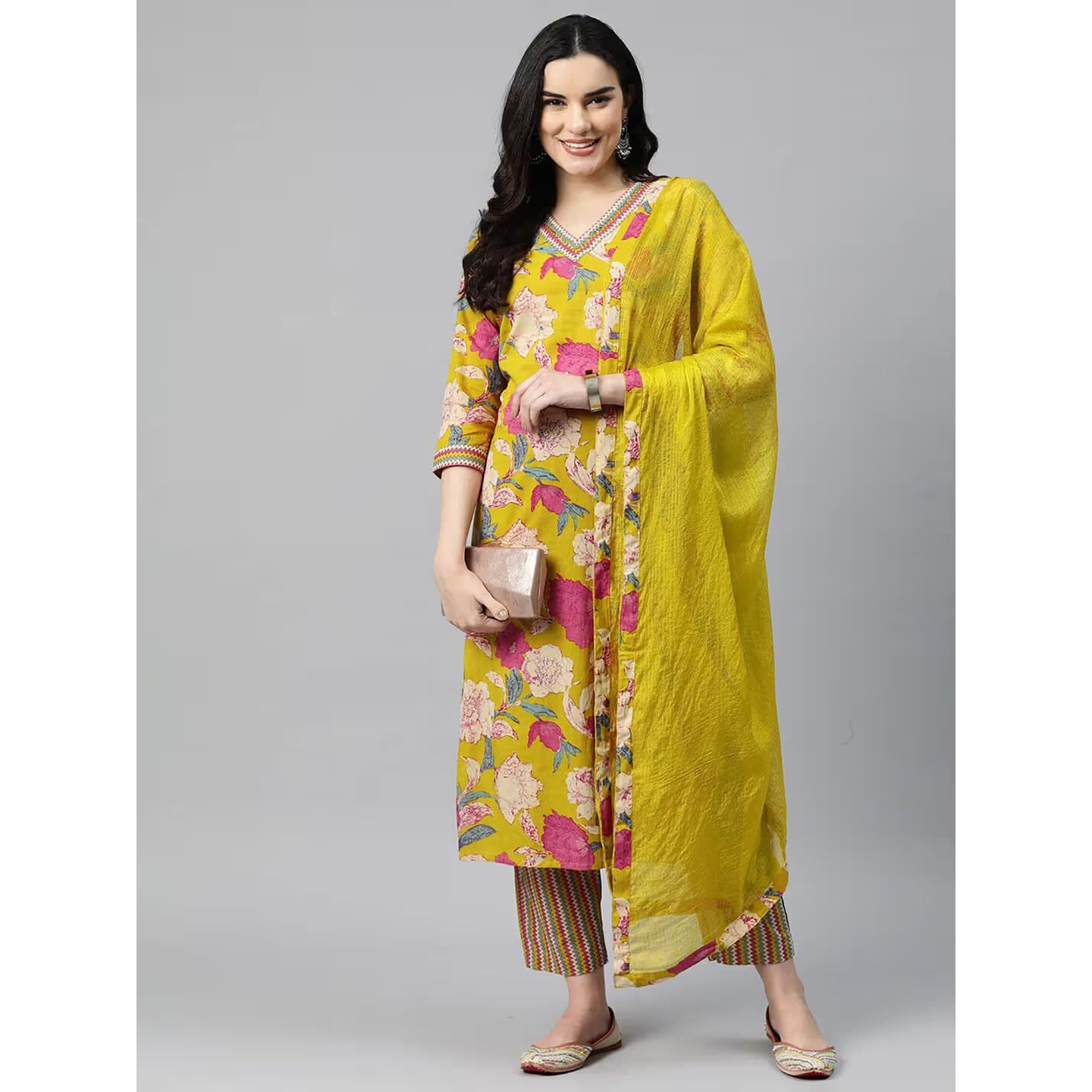 ANNI DESIGNER Women's Rayon Blend Printed Straight Kurta with Pant & Dupatta (Ganita Mustrad-VKS04_4XL_Mustard_XXXX-Large)
