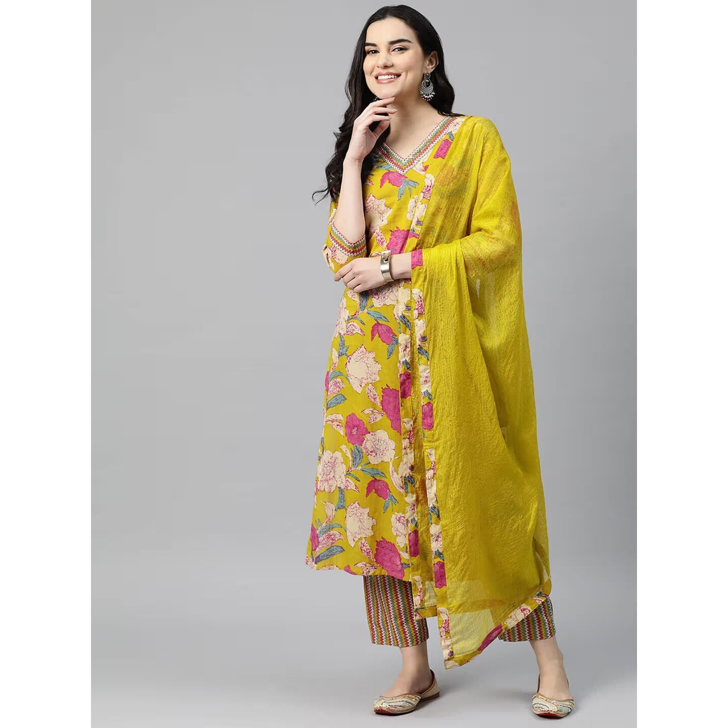 ANNI DESIGNER Women's Rayon Blend Printed Straight Kurta with Pant & Dupatta (Ganita Mustrad-VKS04_4XL_Mustard_XXXX-Large)