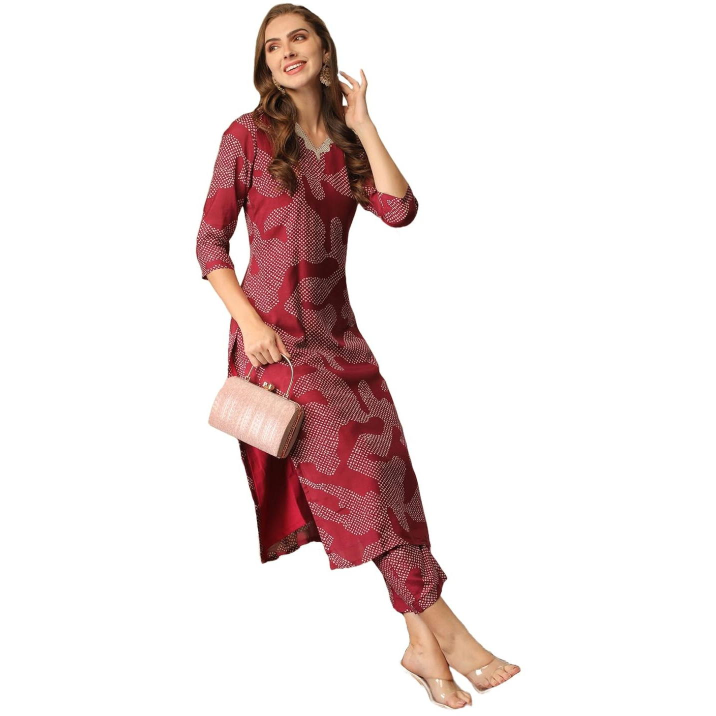 ANNI DESIGNER Women's Cotton Blend Straight Printed Kurta with Pant (Neam Maroon-NW_XL_Maroon_X-Large)