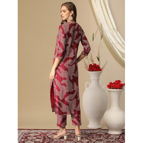 ANNI DESIGNER Women's Cotton Blend Straight Printed Kurta with Pant (Neam Maroon-NW_XL_Maroon_X-Large)