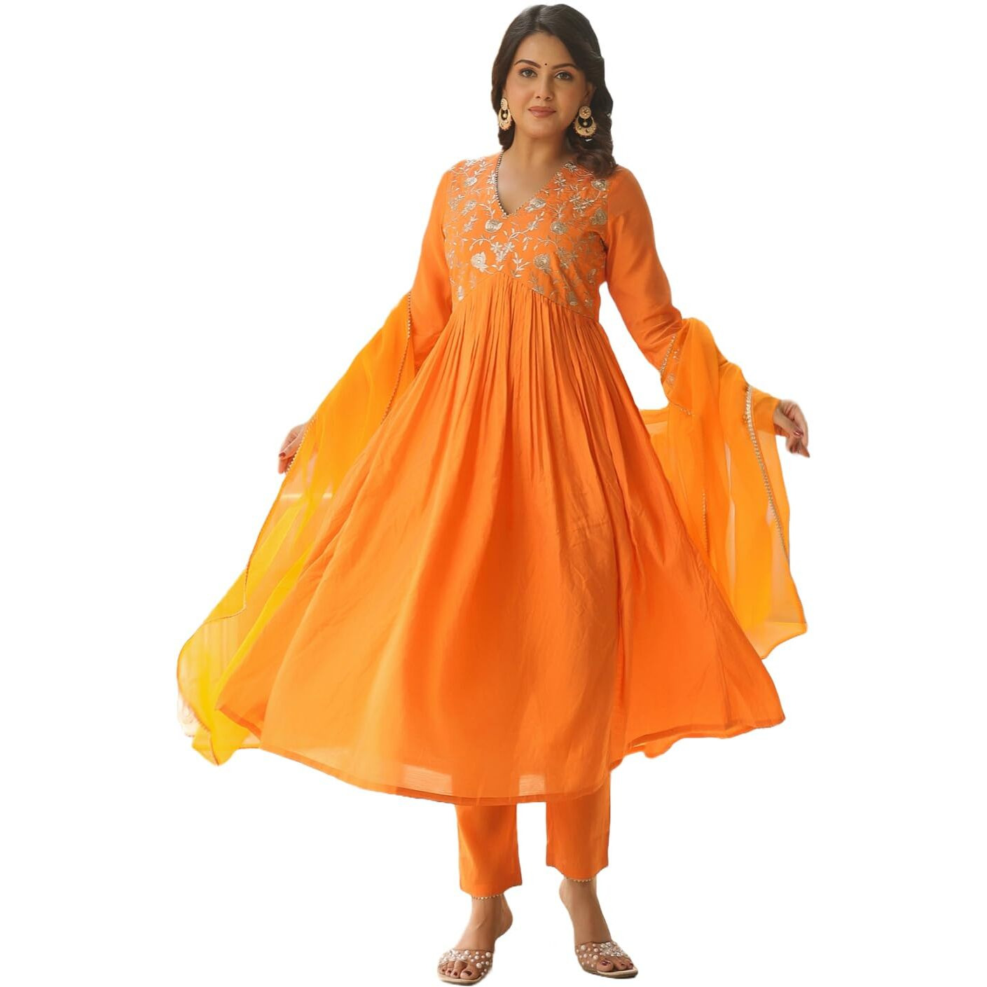 ANNI DESIGNER Women's Rayon Blend Anarkali Embroidered Kurta with Pant & Dupatta (KANAKAM ORANGE-VKS01_5XL_Orange_XXXXX-Large)