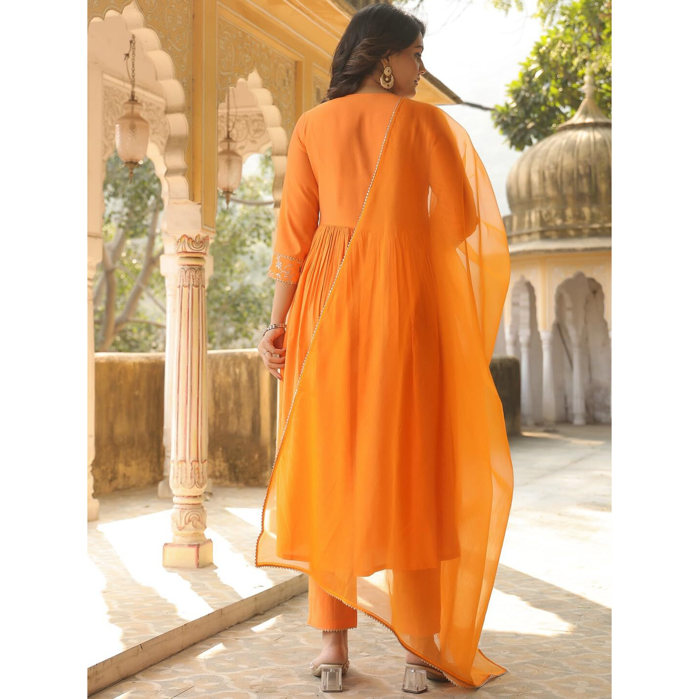 ANNI DESIGNER Women's Rayon Blend Anarkali Embroidered Kurta with Pant & Dupatta (KANAKAM ORANGE-VKS01_5XL_Orange_XXXXX-Large)