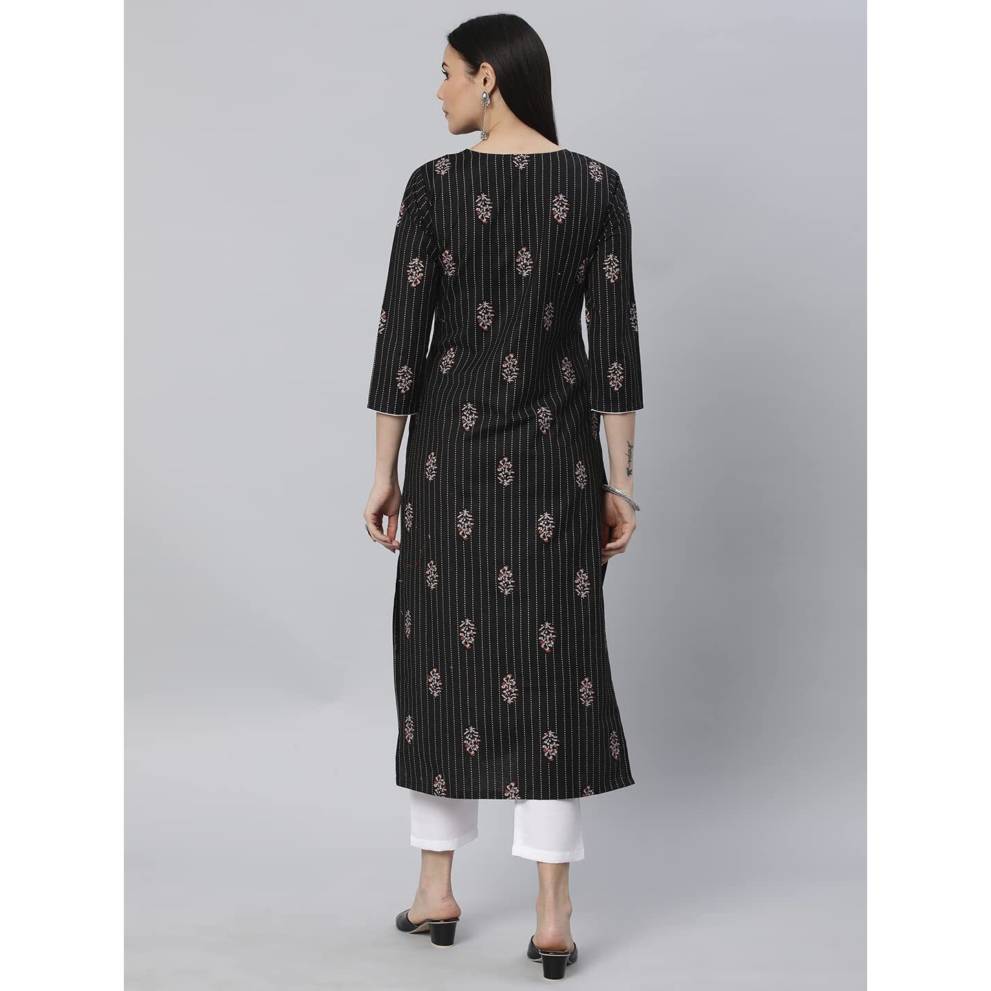 ANNI DESIGNER Women's Cotton Blend Straight Printed Kurta with Pant (Raat Black_L_Black_Large)