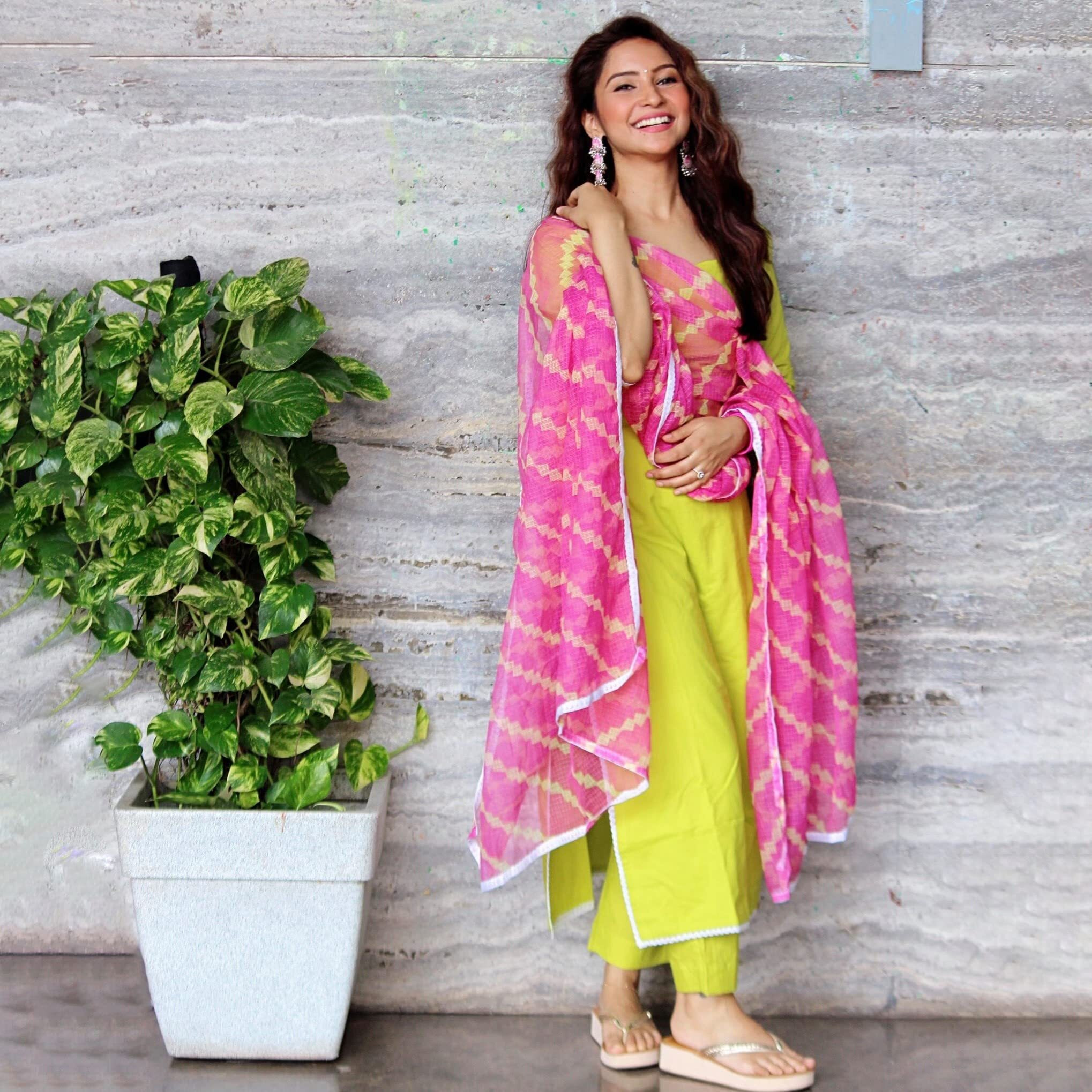 ANNI DESIGNER Women's Cotton Straight Kurta with Pant & Dupatta (KPTD-COT-10003-GREEN_L_Green_Large)