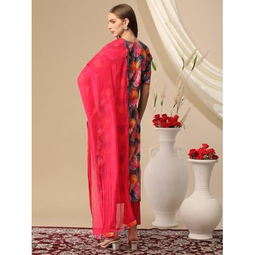 ANNI DESIGNER Women's Cotton Blend Printed Straight Kurta with Pant & Dupatta (Axel Red_XXL_Red_XX-Large)