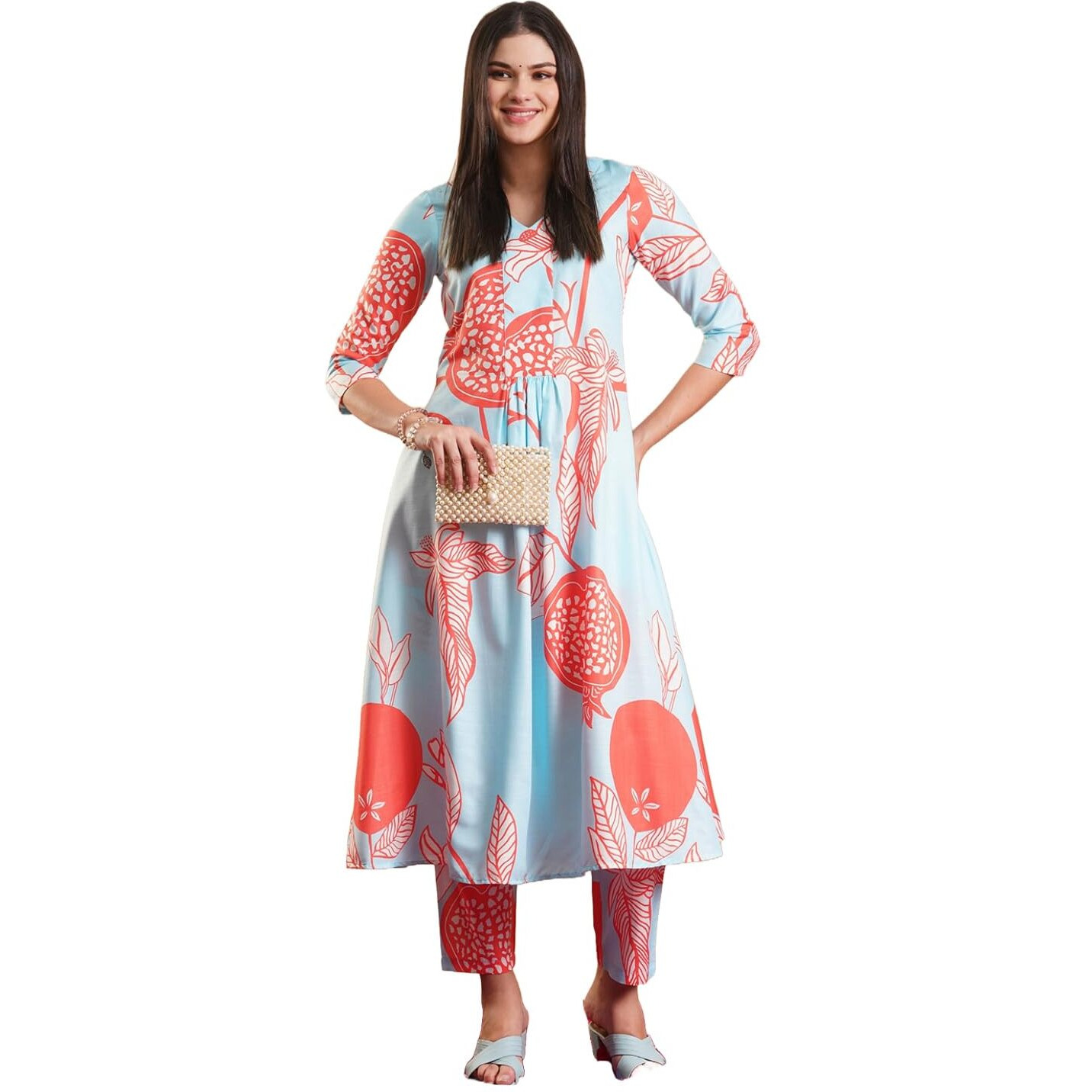 ANNI DESIGNER Women's Rayon Blend Anarkali Printed Kurta with Pant (Santra Orange-VKS05_XXL_Orange_XX-Large)