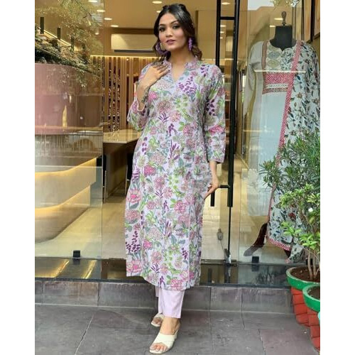 ANNI DESIGNER Women's Rayon Blend Straight Printed Kurta with Pant (RAINCOL-Multi_XXL_Multi_XX-Large) Multicolour