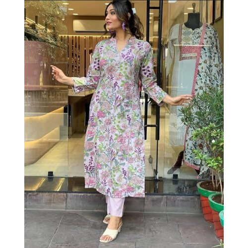 ANNI DESIGNER Women's Rayon Blend Straight Printed Kurta with Pant (RAINCOL-Multi_XXL_Multi_XX-Large) Multicolour
