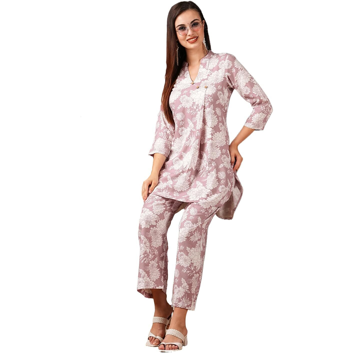 ANNI DESIGNER Women's Cotton Blend Printed Ethnic Co-ord Set (Dakal Peach_M_Peach_Medium)