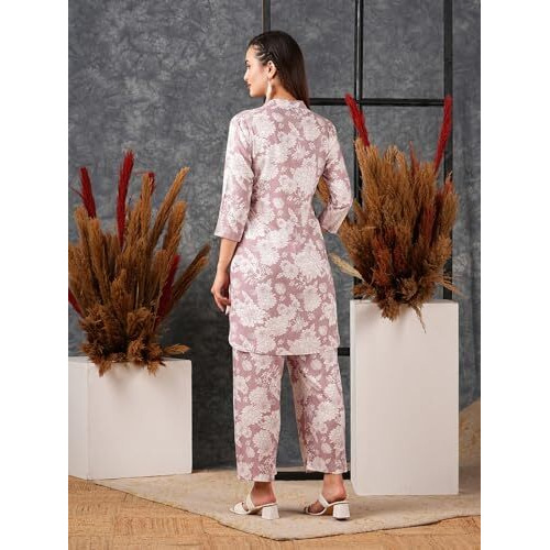 ANNI DESIGNER Women's Cotton Blend Printed Ethnic Co-ord Set (Dakal Peach_M_Peach_Medium)