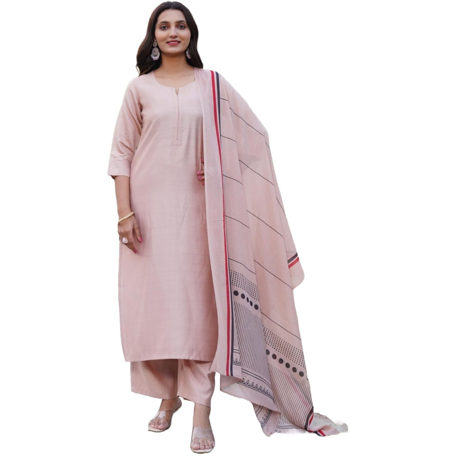 ANNI DESIGNER Women's Rayon Blend Solid Straight Kurta with Pant & Dupatta (Raja Saab Beige-VKS03_M_Beige_Medium)