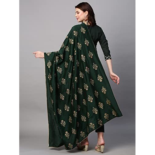 ANNI DESIGNER Women's Cotton Blend Embroidered Straight Kurta with Pant & Dupatta (MYSURU-Dark GREEN-Nw04_3XL_Dark Green_XXX-Large)