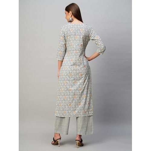 ANNI DESIGNER Women's Cotton Blend Straight Printed Kurta with Pant (PAT 11 Blue-NW_XXL_Blue_XX-Large)