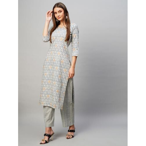 ANNI DESIGNER Women's Cotton Blend Straight Printed Kurta with Pant (PAT 11 Blue-NW_XXL_Blue_XX-Large)
