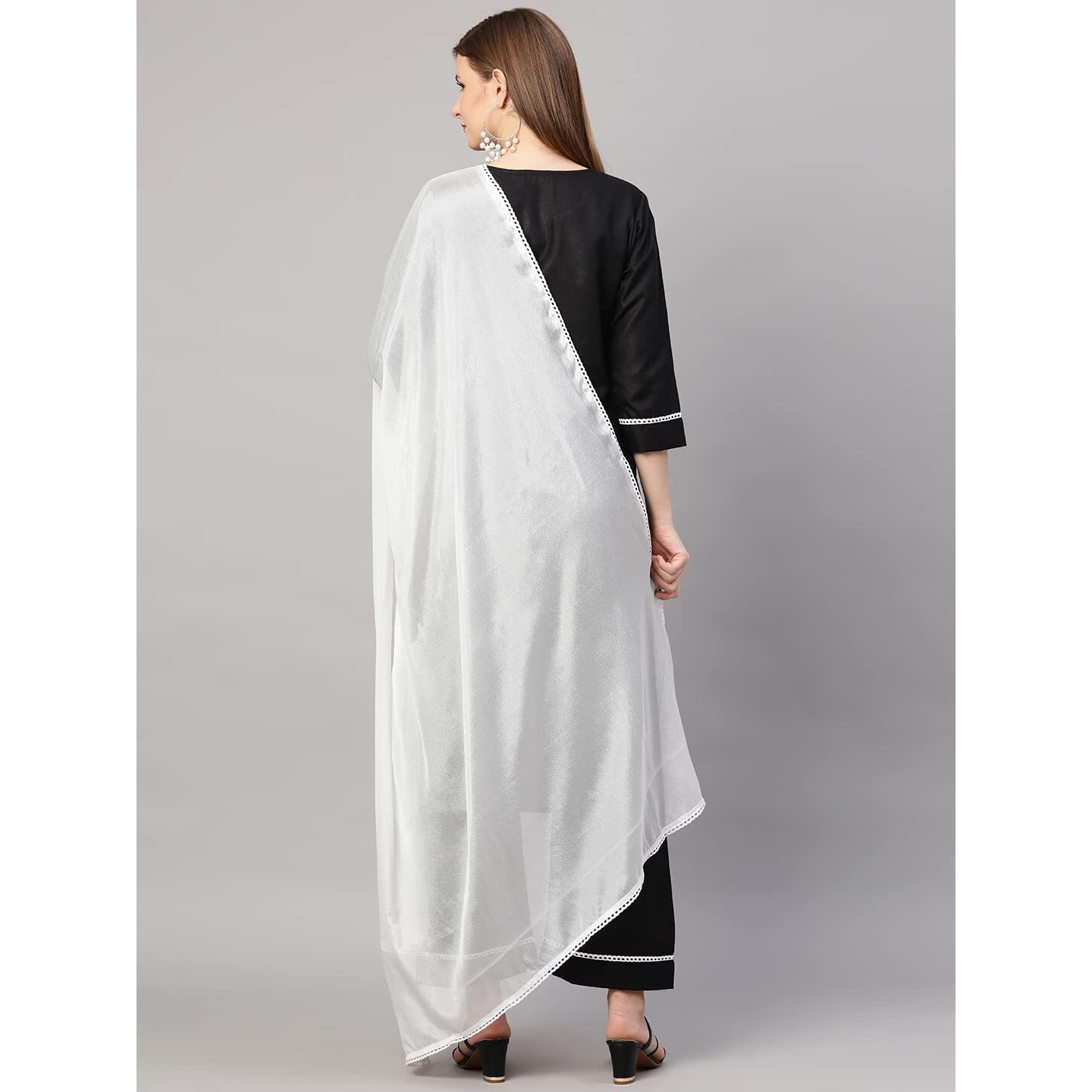 ANNI DESIGNER Women's Cotton Blend Straight Kurta with Palazzo & Dupatta (Saadgi Black_L_Black_Large)