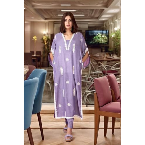 ANNI DESIGNER Women's Rayon Viscose Printed Pakistani Kurta with Pant Set (Vastarpur Purple_S_Purple_Small)