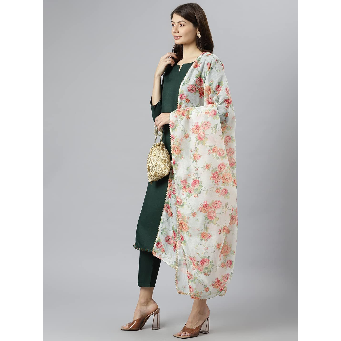 ANNI DESIGNER Women's Polycotton Straight Kurta with Pant & Dupatta (Amrik Dark Green_XL_NEW01_Green_X-Large)