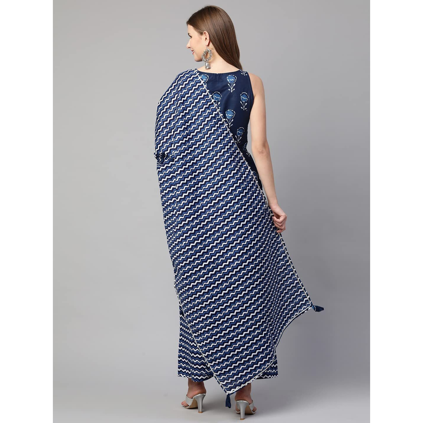 ANNI DESIGNER Women's Cotton Straight Kurta with Palazzo & Dupatta (KPZD-COT-10060-BLUE_M_Blue_Medium)