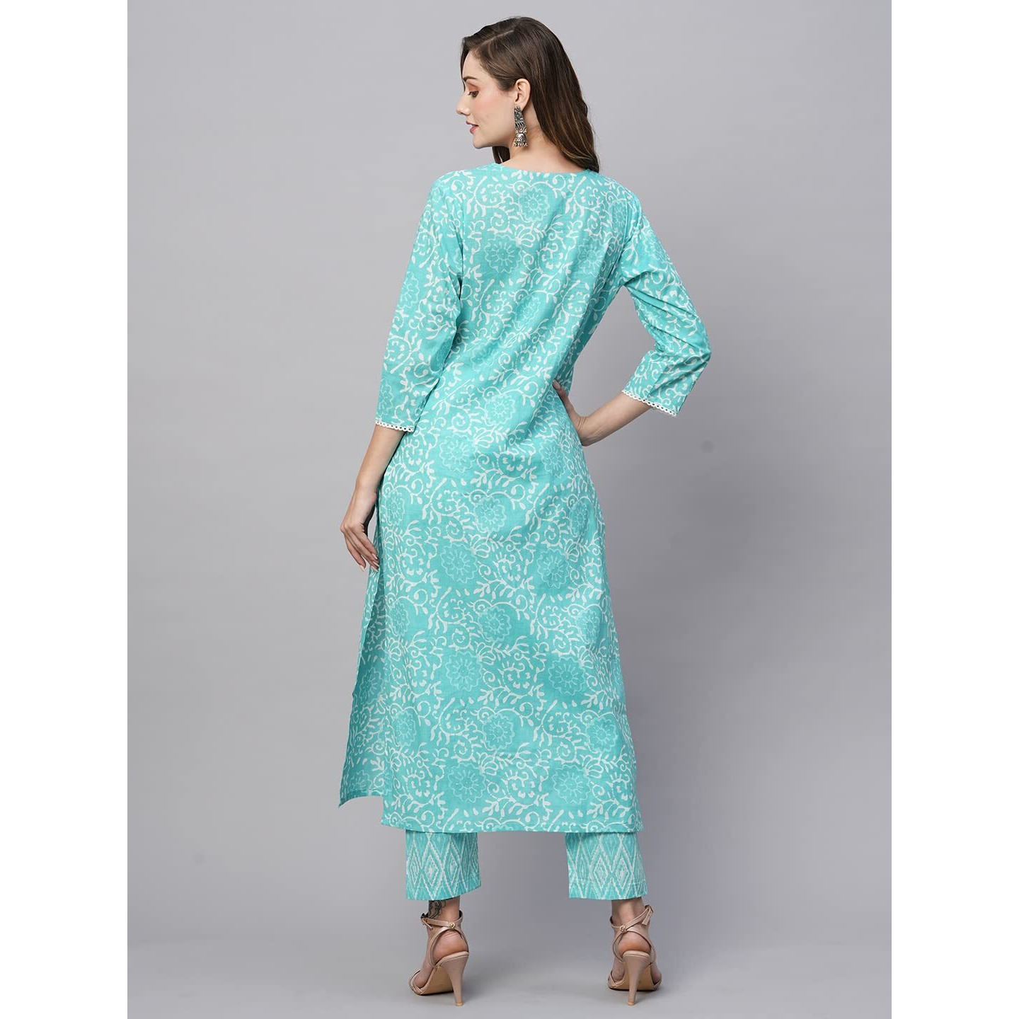 ANNI DESIGNER Women's Cotton Blend Straight Printed Kurta with Pant (Gulika Light Blue-JSW_L_Light Blue_Large)