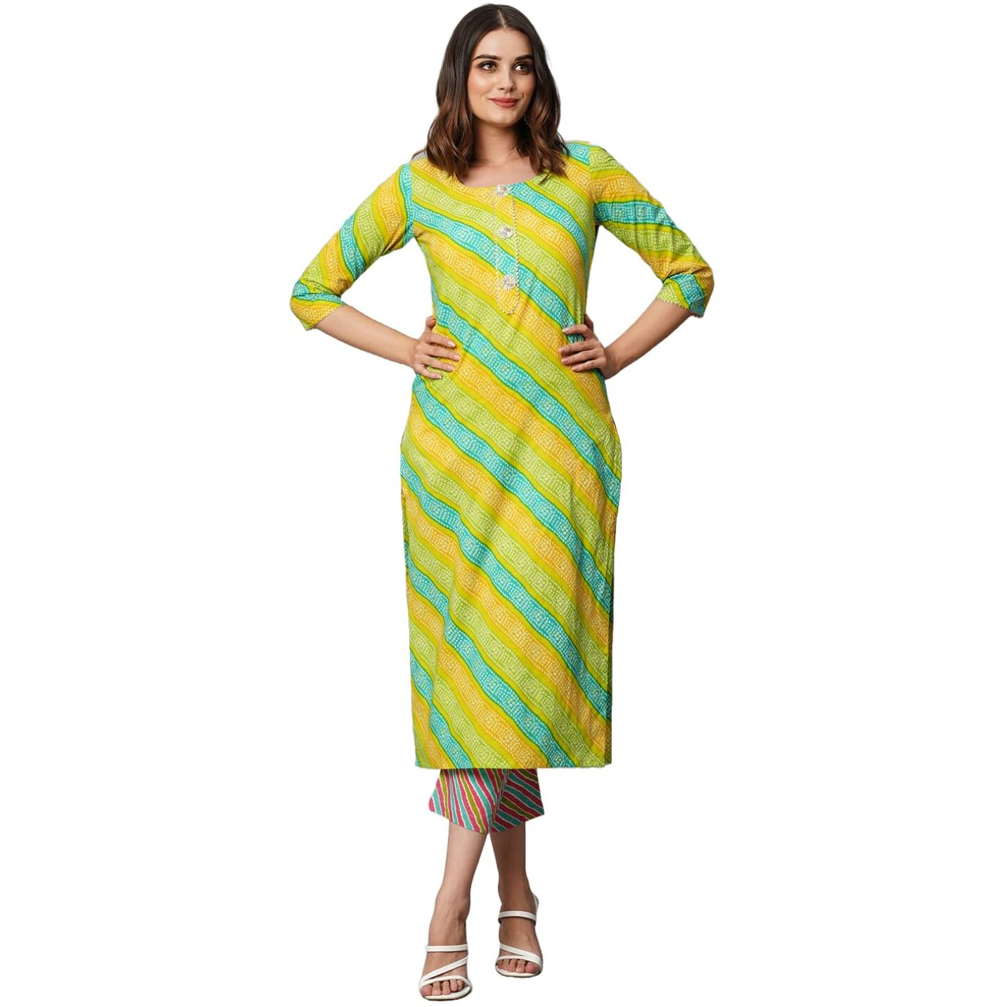 ANNI DESIGNER Women's Cotton Blend Straight Printed Kurta with Pant Set (Sumali Green-NW_M_Green_Medium)