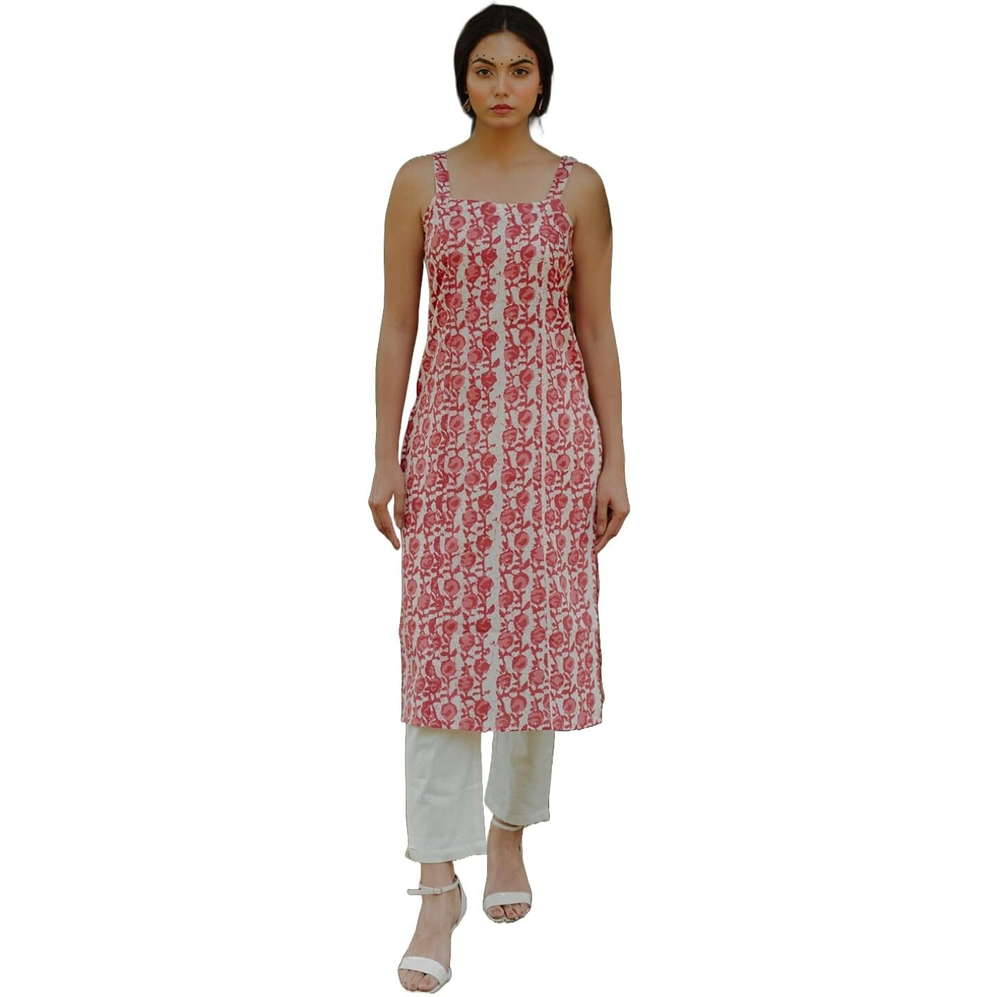 ANNI DESIGNER Women's Rayon Blend Straight Printed Kurta (KMG RED_L_Red_Large)