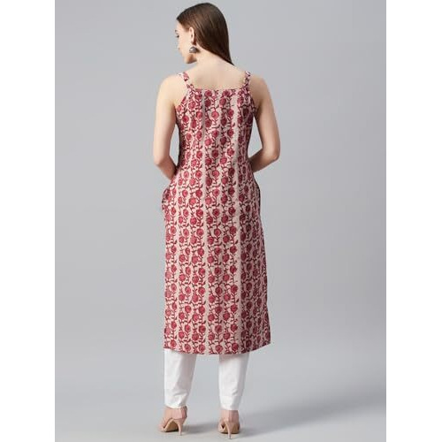 ANNI DESIGNER Women's Rayon Blend Straight Printed Kurta (KMG RED_L_Red_Large)