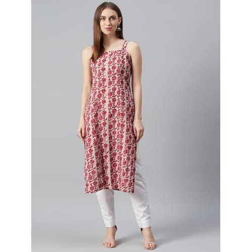 ANNI DESIGNER Women's Rayon Blend Straight Printed Kurta (KMG RED_L_Red_Large)