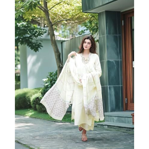 ANNI DESIGNER Women's Rayon Blend Printed Straight Kurta with Pant & Dupatta (Mirai WHITE-VKS02_4XL_White_XXXX-Large)
