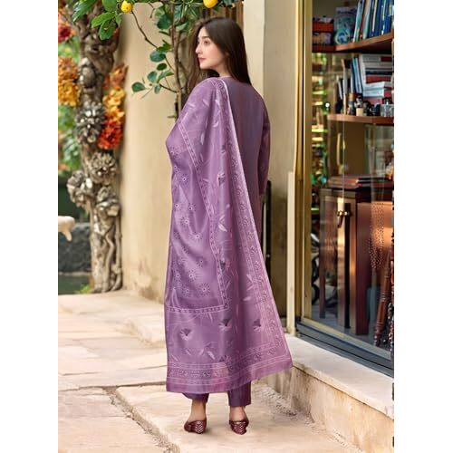 ANNI DESIGNER Women's Rayon Viscose Straight Embroidered Kurta with Pant & Dupatta (PARIMALA Purple_L_Purple_Large)