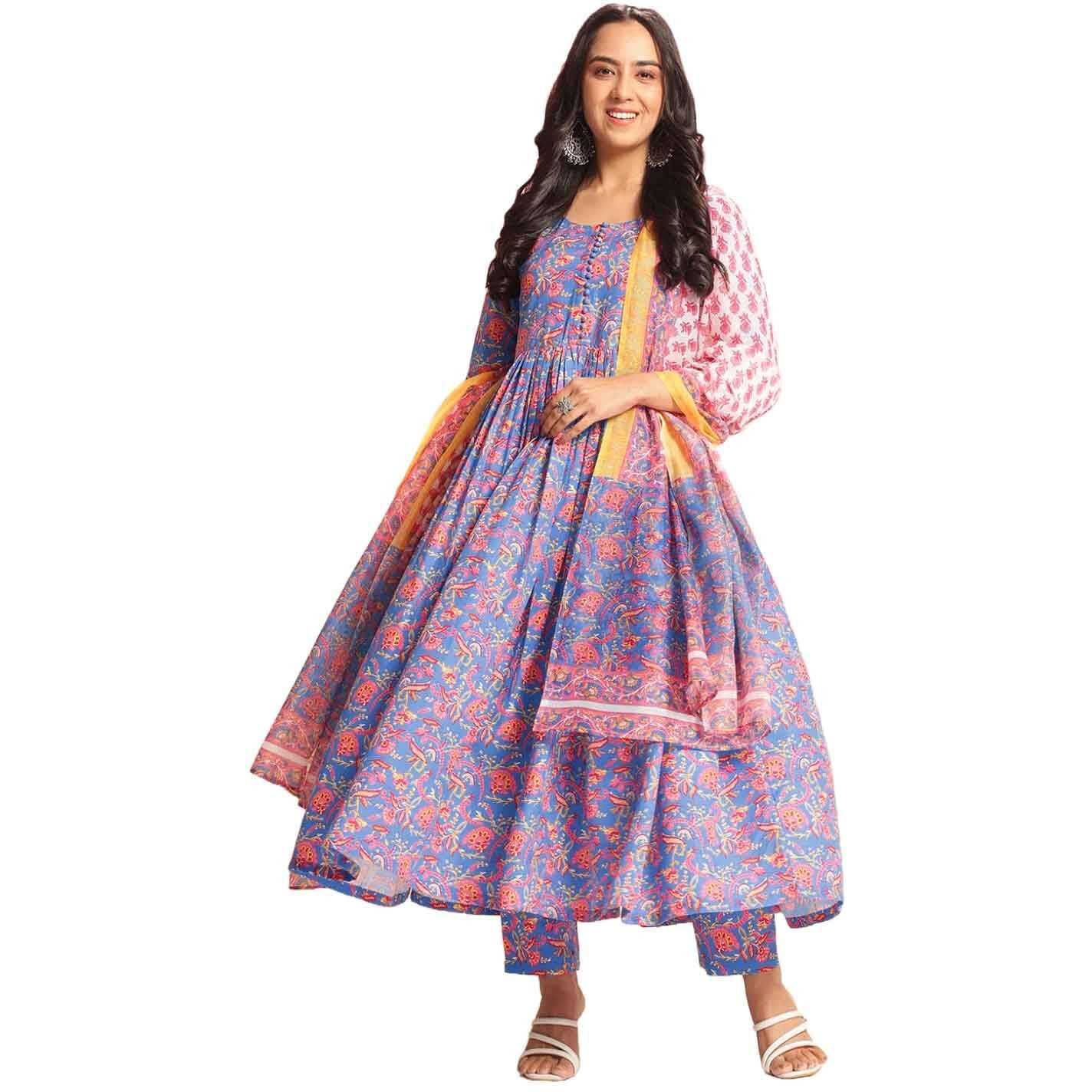 ANNI DESIGNER Women's Rayon Viscose Printed Anarkali Kurta with Pant & Dupatta (MYTEE MULTI-VKS01_XL_Multicolor_X-Large)
