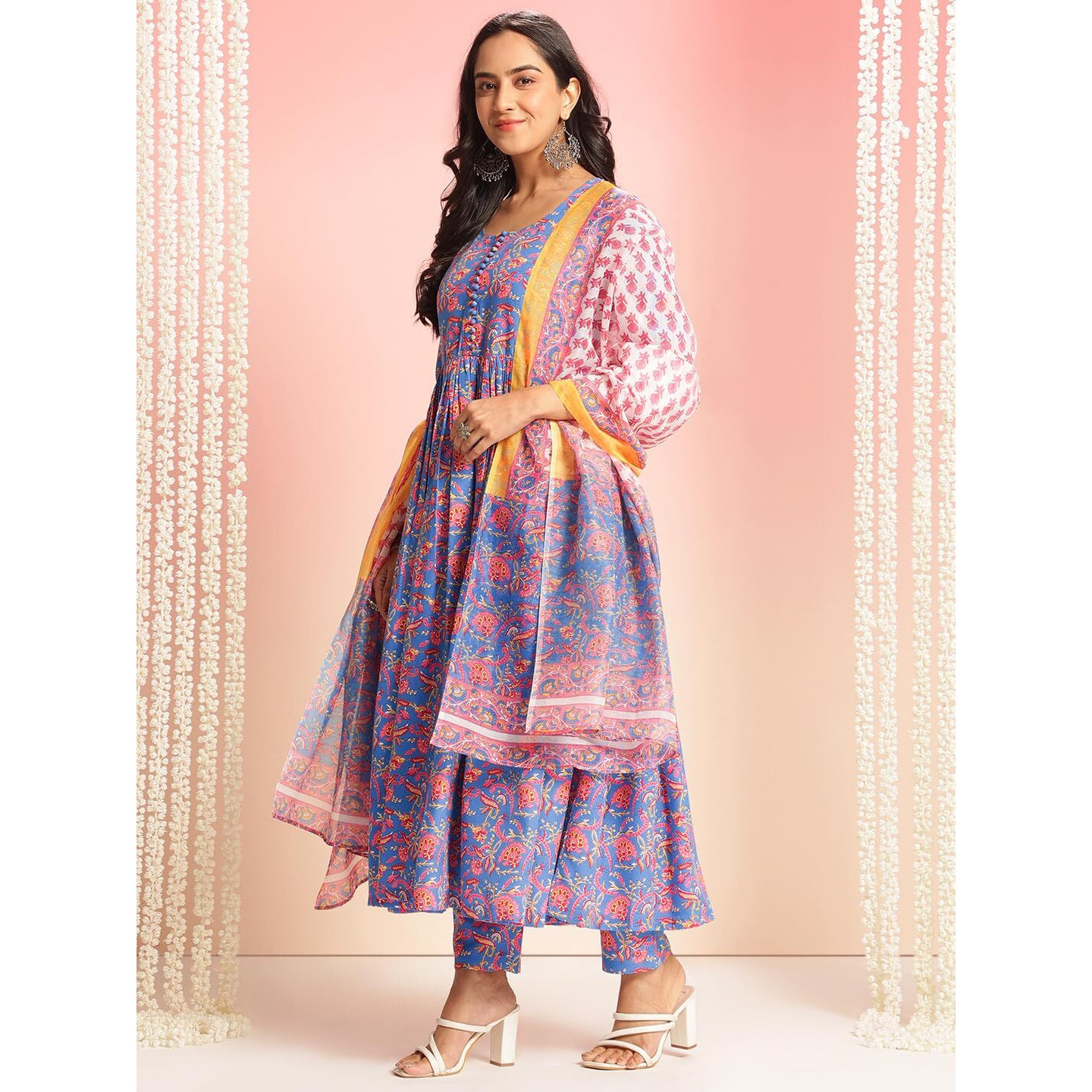 ANNI DESIGNER Women's Rayon Viscose Printed Anarkali Kurta with Pant & Dupatta (MYTEE MULTI-VKS01_XL_Multicolor_X-Large)