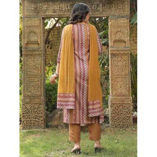 ANNI DESIGNER Women's Rayon Blend Straight Printed Kurta with Pant & Dupatta (MUKESH Multi_S_Multicolor_Small)