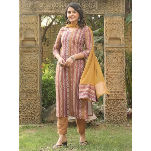 ANNI DESIGNER Women's Rayon Blend Straight Printed Kurta with Pant & Dupatta (MUKESH Multi_S_Multicolor_Small)