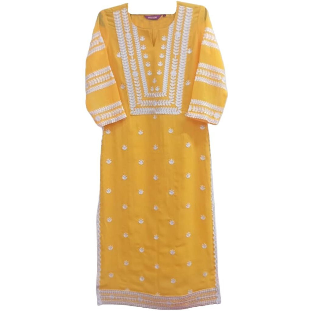 ANNI DESIGNER Women's Cotton Blend Straight Chikankari Embroidered Kurta (STHO-Mustard-NW_L_Mustard_Large)