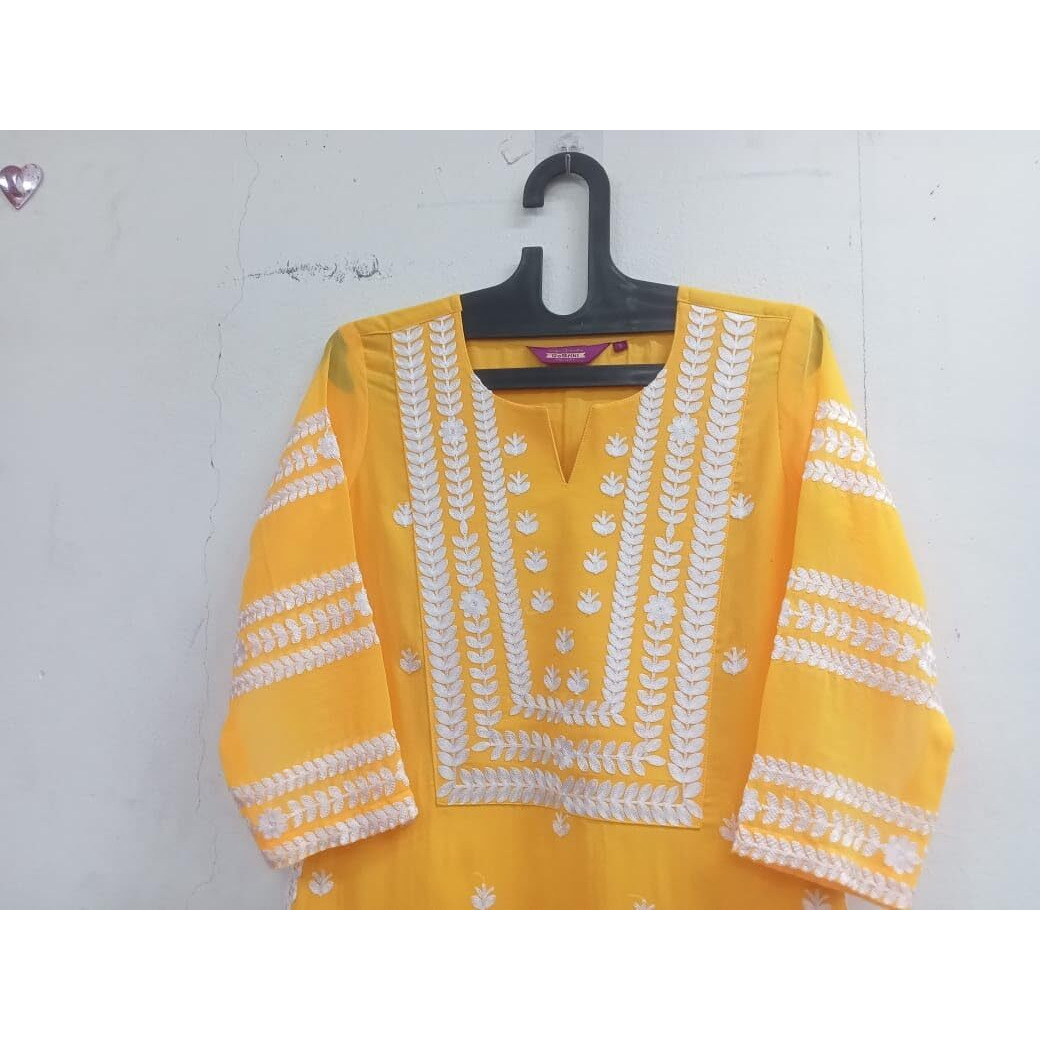 ANNI DESIGNER Women's Cotton Blend Straight Chikankari Embroidered Kurta (STHO-Mustard-NW_L_Mustard_Large)