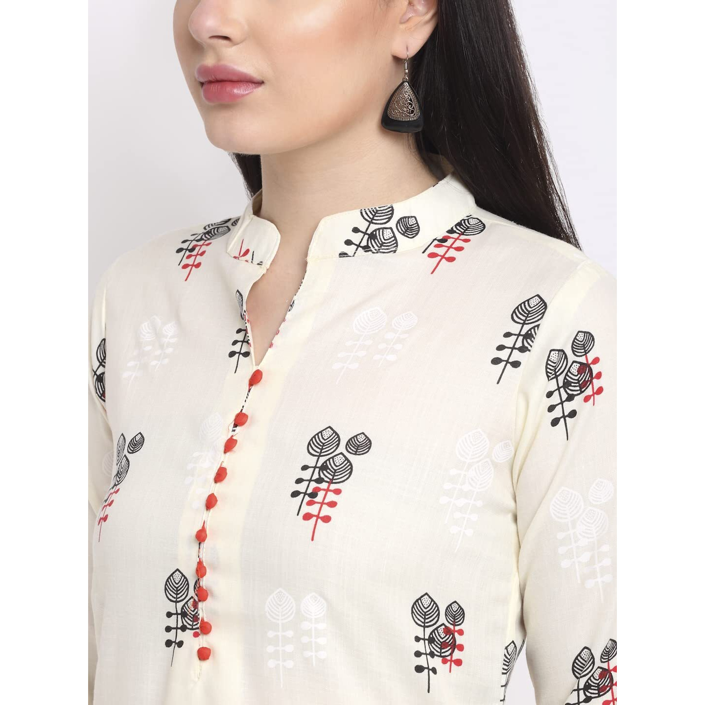 ANNI DESIGNER Women's Cotton Straight Kurta with Pant & Dupatta (KPTD-COT-10003-WHITE_L_White_Large)