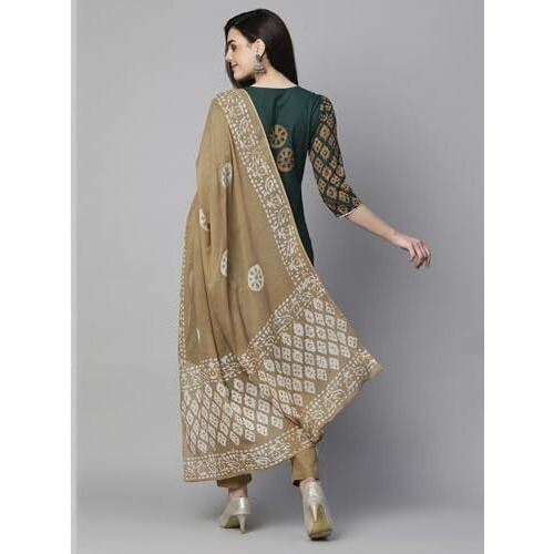 ANNI DESIGNER Women's Cotton Blend Printed Straight Kurta with Pant & Dupatta (Sayara-Green_M_Green_Medium)